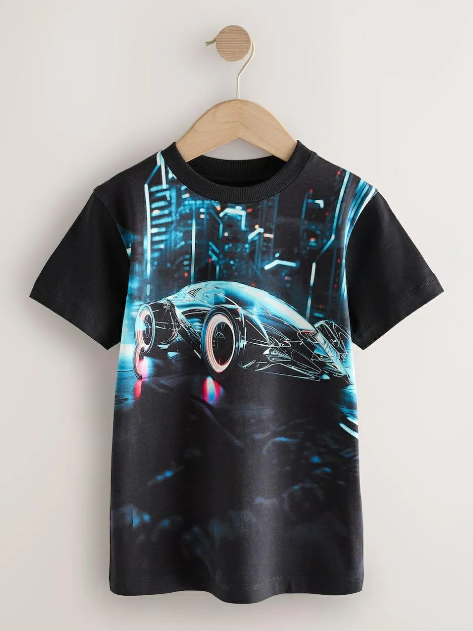 Next Black Car Regular Fit Short Sleeve All-Over Print T-Shirt (3-16yrs) Outlet