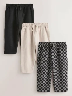 Next Stripe Joggers 3 Pack (3mths-7yrs) Black Cement And Checkerboard Outlet