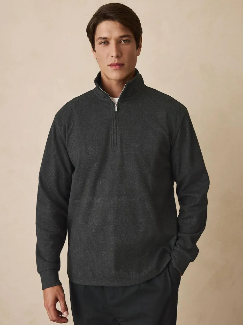 Next Long Sleeve Quarter Zip Jumper Black Check Sale