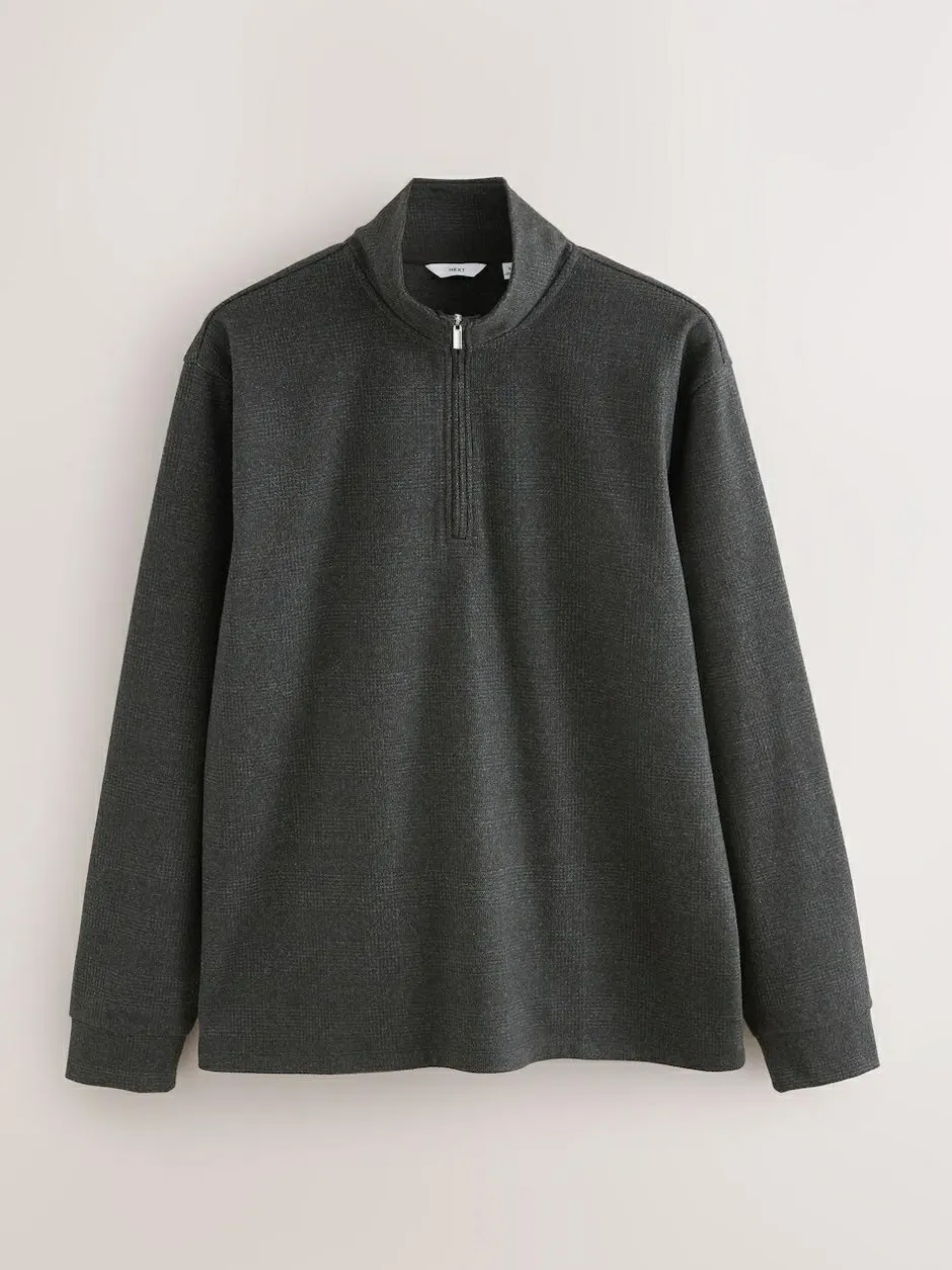 Next Long Sleeve Quarter Zip Jumper Black Check Sale