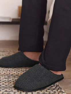 Next Check Mule Slippers Black Outlet