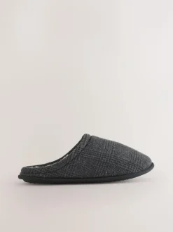 Next Check Mule Slippers Black Outlet