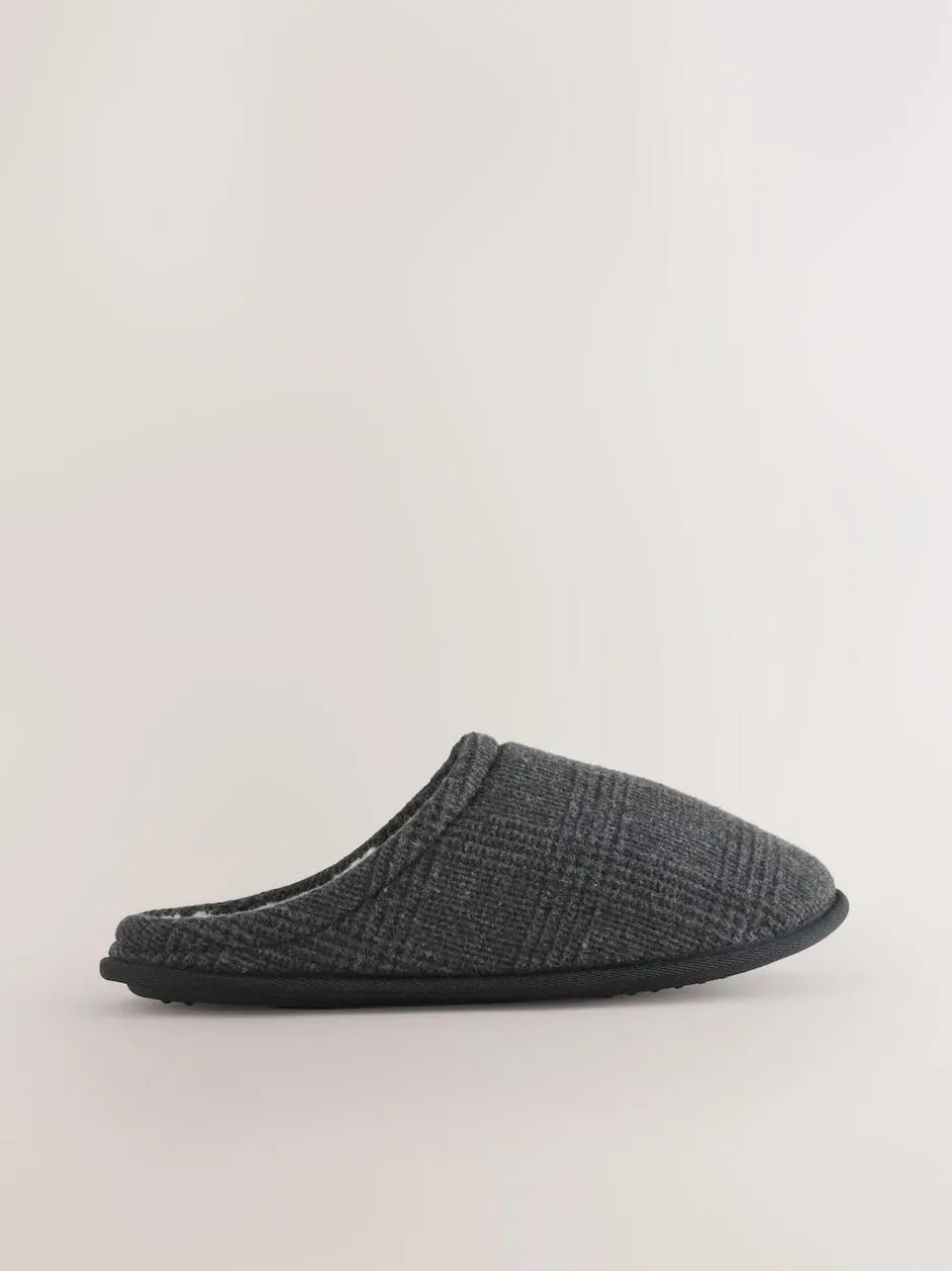 Next Check Mule Slippers Black Outlet