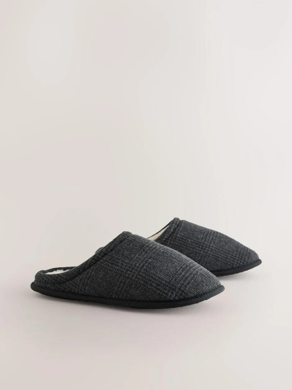 Next Check Mule Slippers Black Outlet