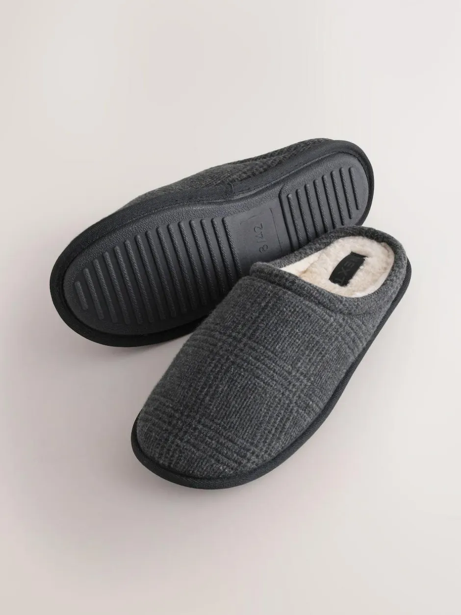 Next Check Mule Slippers Black Outlet