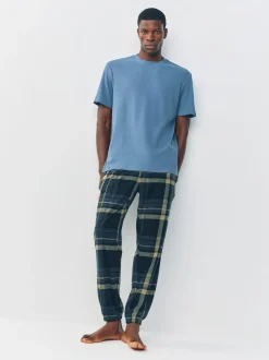 Next Textured Cosy Motionflex Cuffed Pyjamas Set Black Check Hot