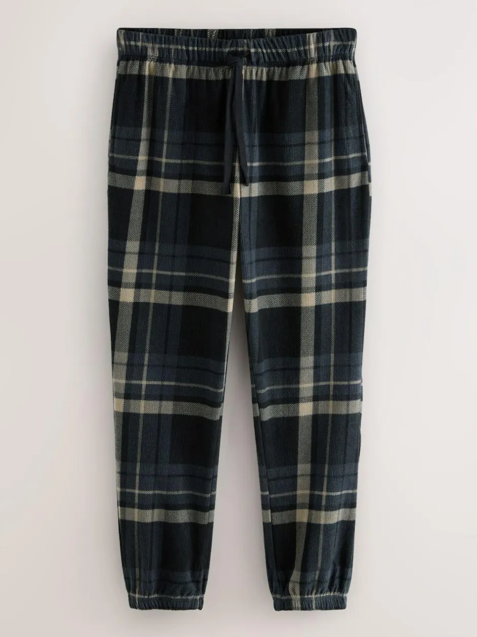 Next Textured Cosy Motionflex Cuffed Pyjamas Set Black Check Hot