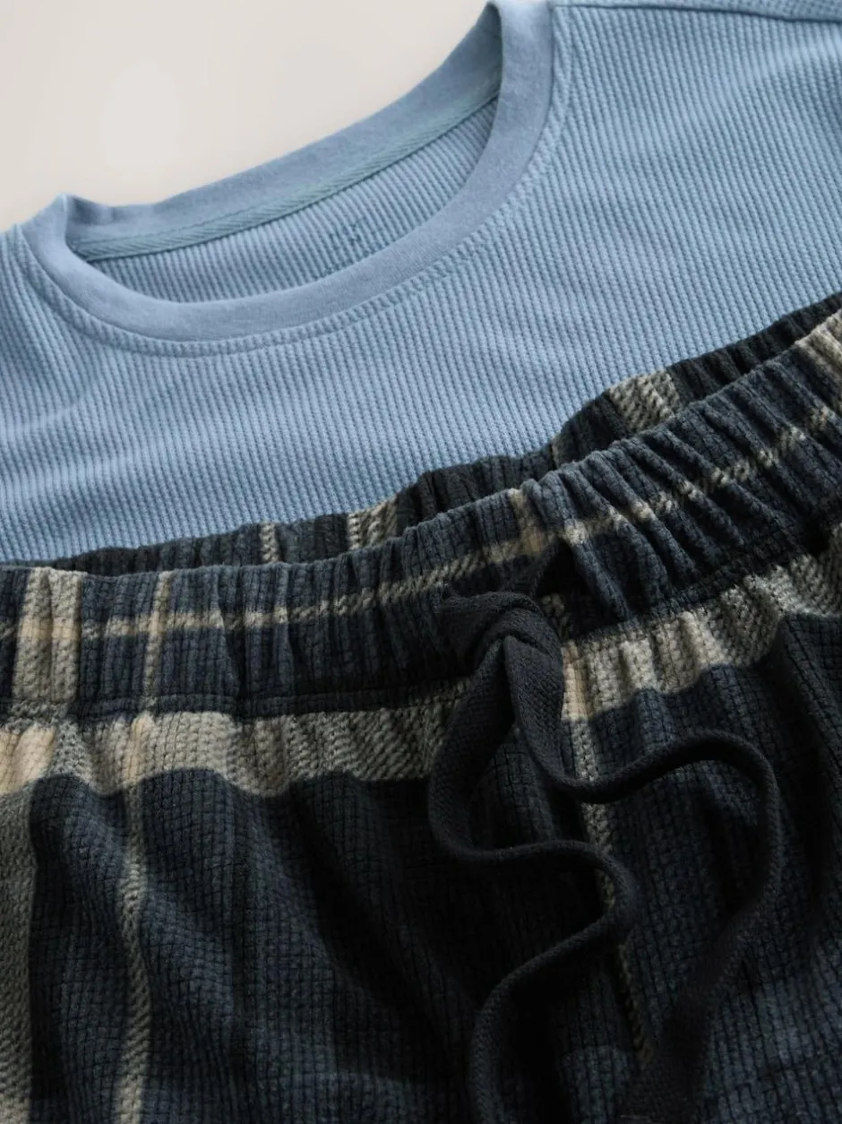 Next Textured Cosy Motionflex Cuffed Pyjamas Set Black Check Hot