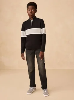 Next Colourblock Zip Neck Knitted Jumper (3-16yrs) Black