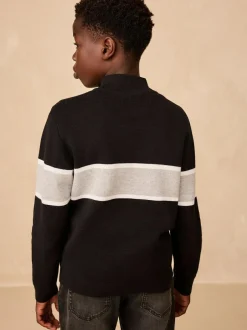 Next Colourblock Zip Neck Knitted Jumper (3-16yrs) Black