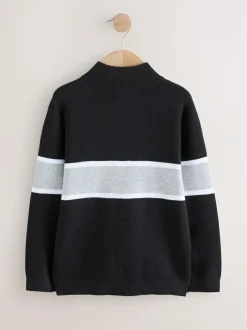 Next Colourblock Zip Neck Knitted Jumper (3-16yrs) Black