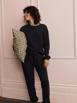 Next Black Cosy Waffle Long Sleeve Pyjamas Outlet