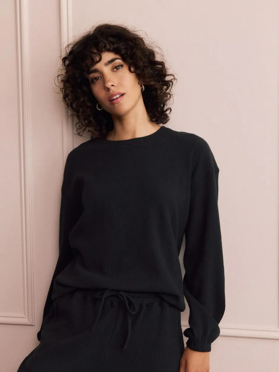 Next Black Cosy Waffle Long Sleeve Pyjamas Outlet