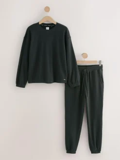 Next Black Cosy Waffle Long Sleeve Pyjamas Outlet