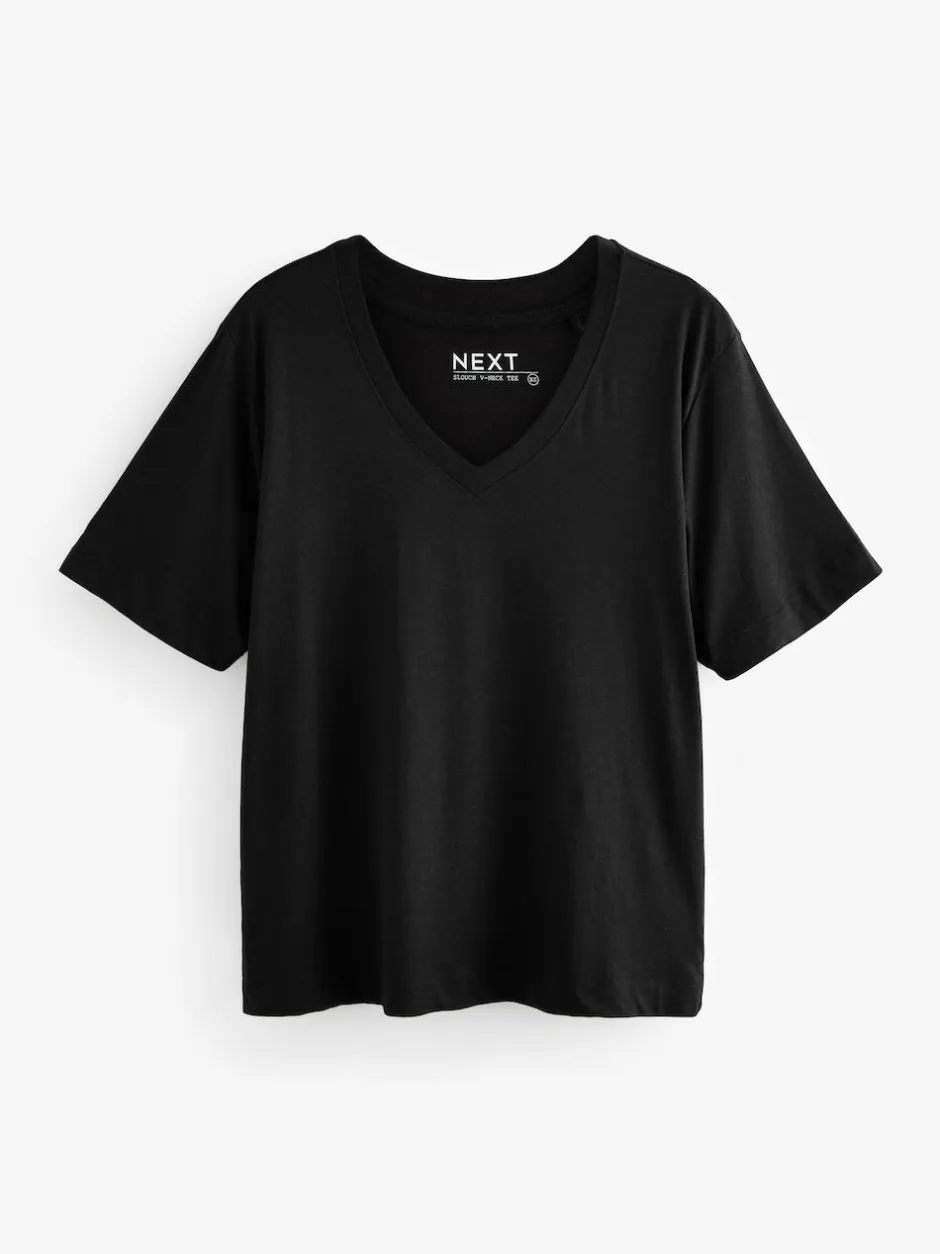 Next Black Cotton Modal Slouch V-Neck T-Shirt Best