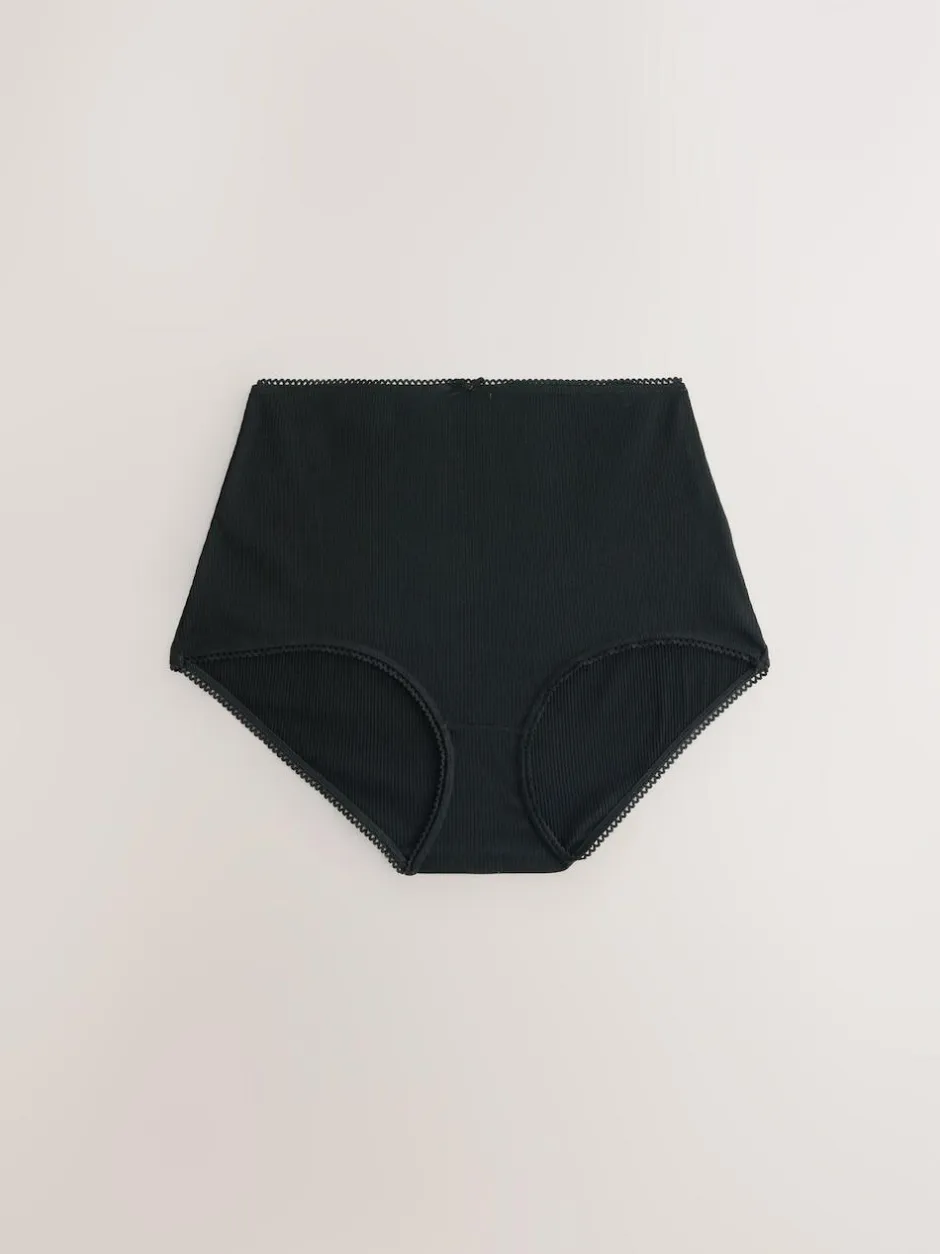 Next Black Cotton Rib Knickers 7 Pack Outlet