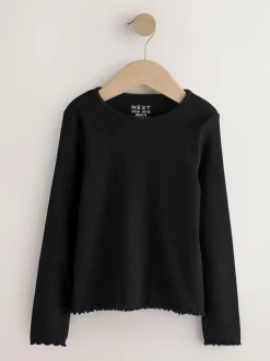 Next Cotton Rich Long Sleeve Rib T-Shirt (3mths-7yrs) Black Clearance