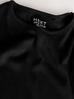 Next Cotton Rich Long Sleeve Rib T-Shirt (3mths-7yrs) Black Clearance