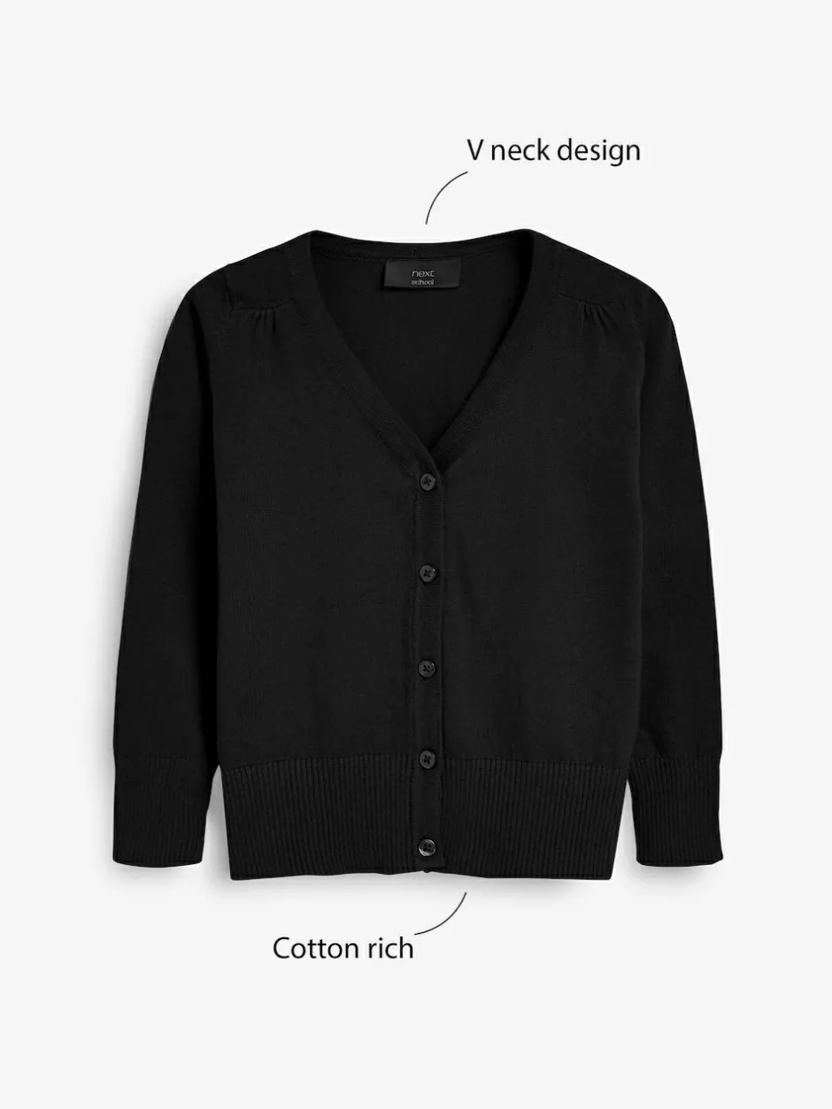Next Black Cotton Rich School V-Neck Cardigan (3-16yrs) Sale