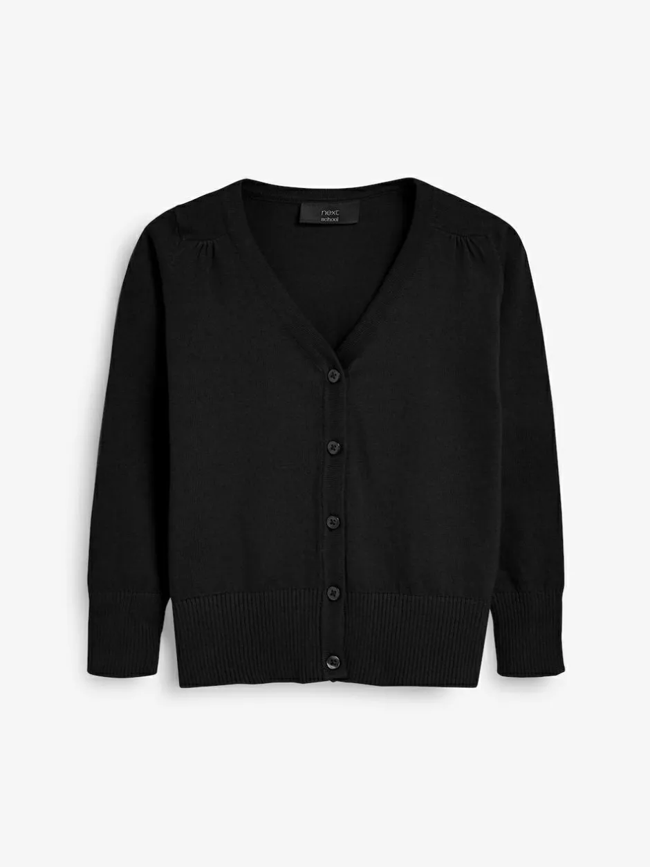 Next Black Cotton Rich School V-Neck Cardigan (3-16yrs) Sale