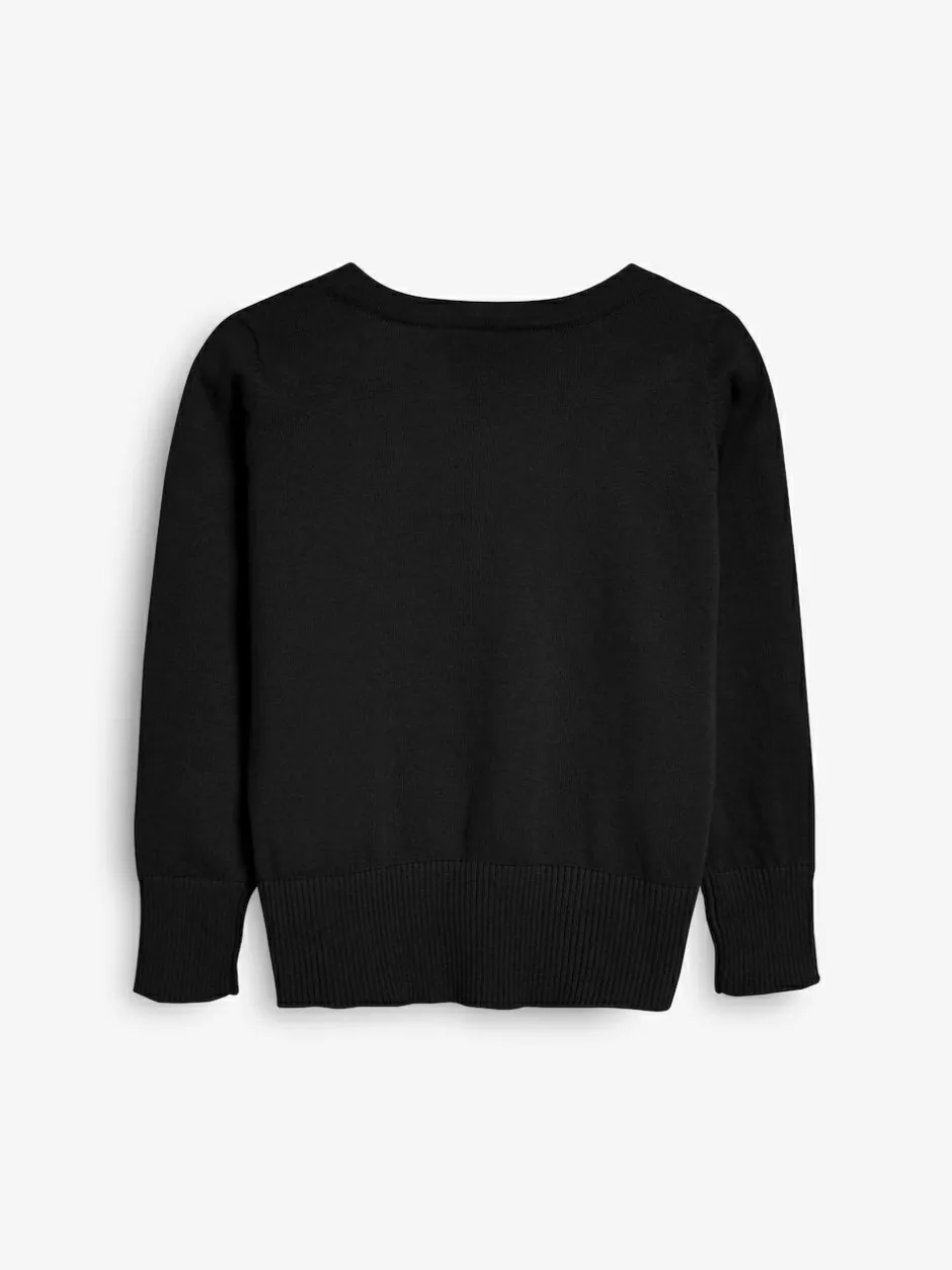 Next Black Cotton Rich School V-Neck Cardigan (3-16yrs) Sale