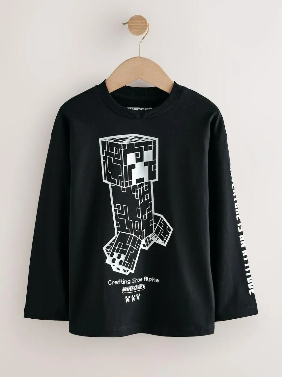 Next Minecraft Long Sleeve T-Shirt (3-16yrs) Black Creeper Discount