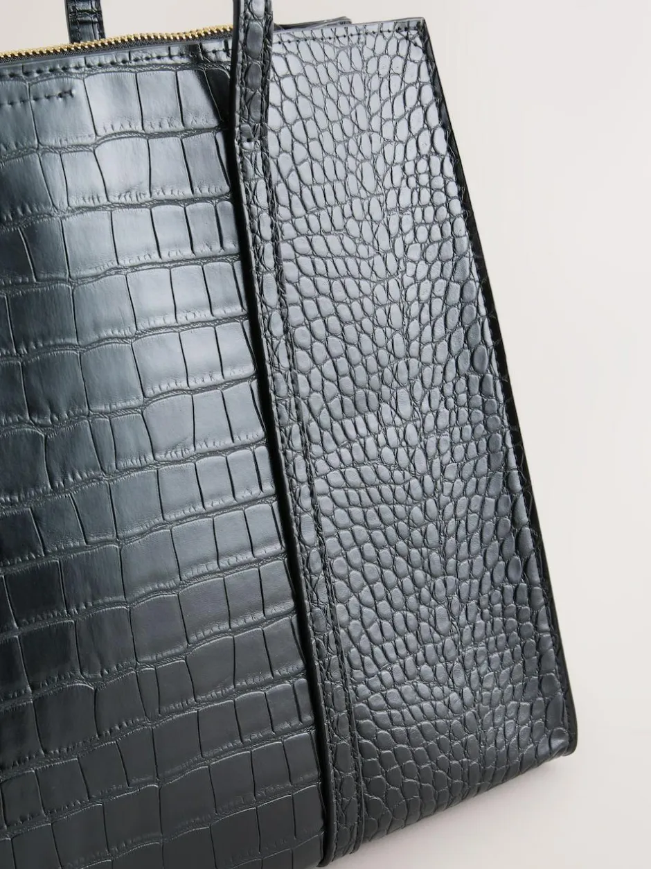 Next Structured Tote Bag Black Croc Effect Outlet