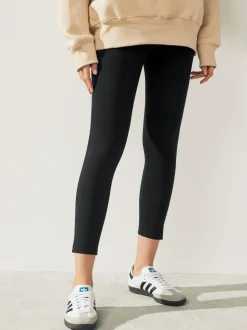 Next Black Cropped Denim Jersey Leggings New