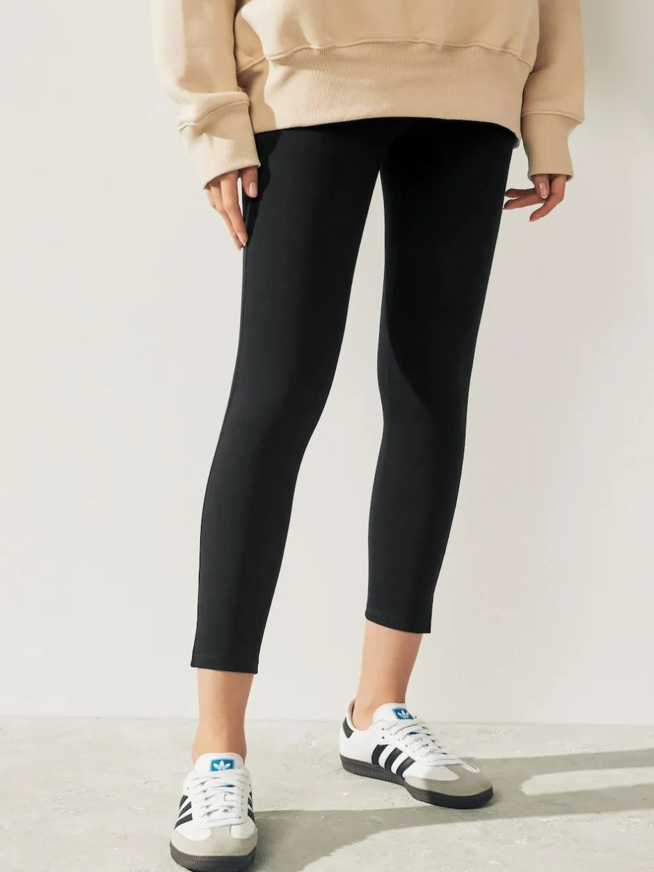 Next Black Cropped Denim Jersey Leggings New