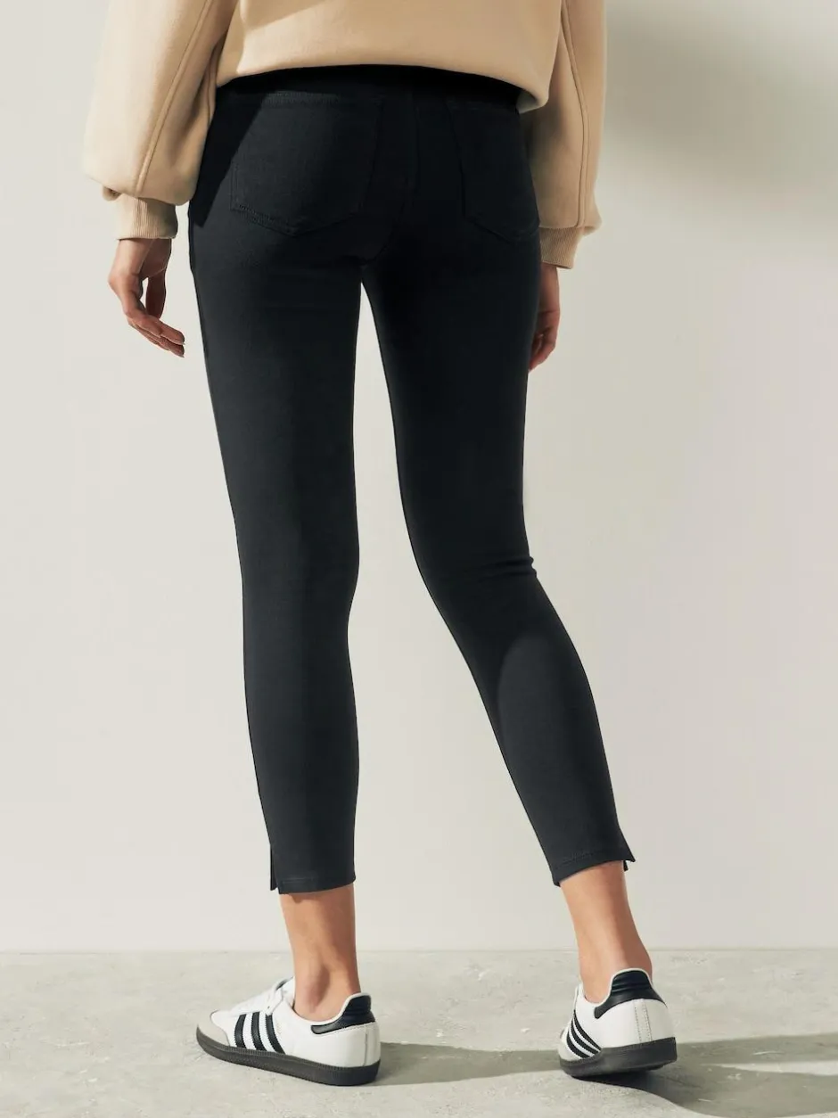 Next Black Cropped Denim Jersey Leggings New