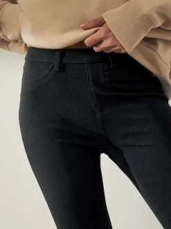 Next Black Cropped Denim Jersey Leggings New