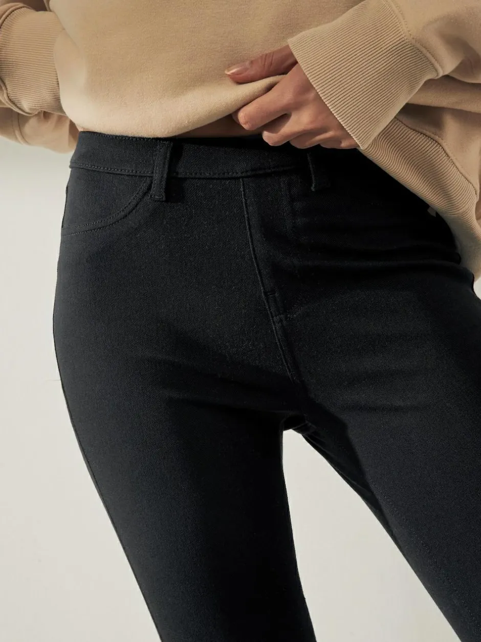 Next Black Cropped Denim Jersey Leggings New