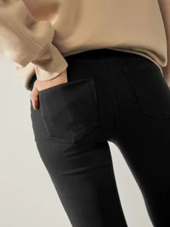Next Black Cropped Denim Jersey Leggings New