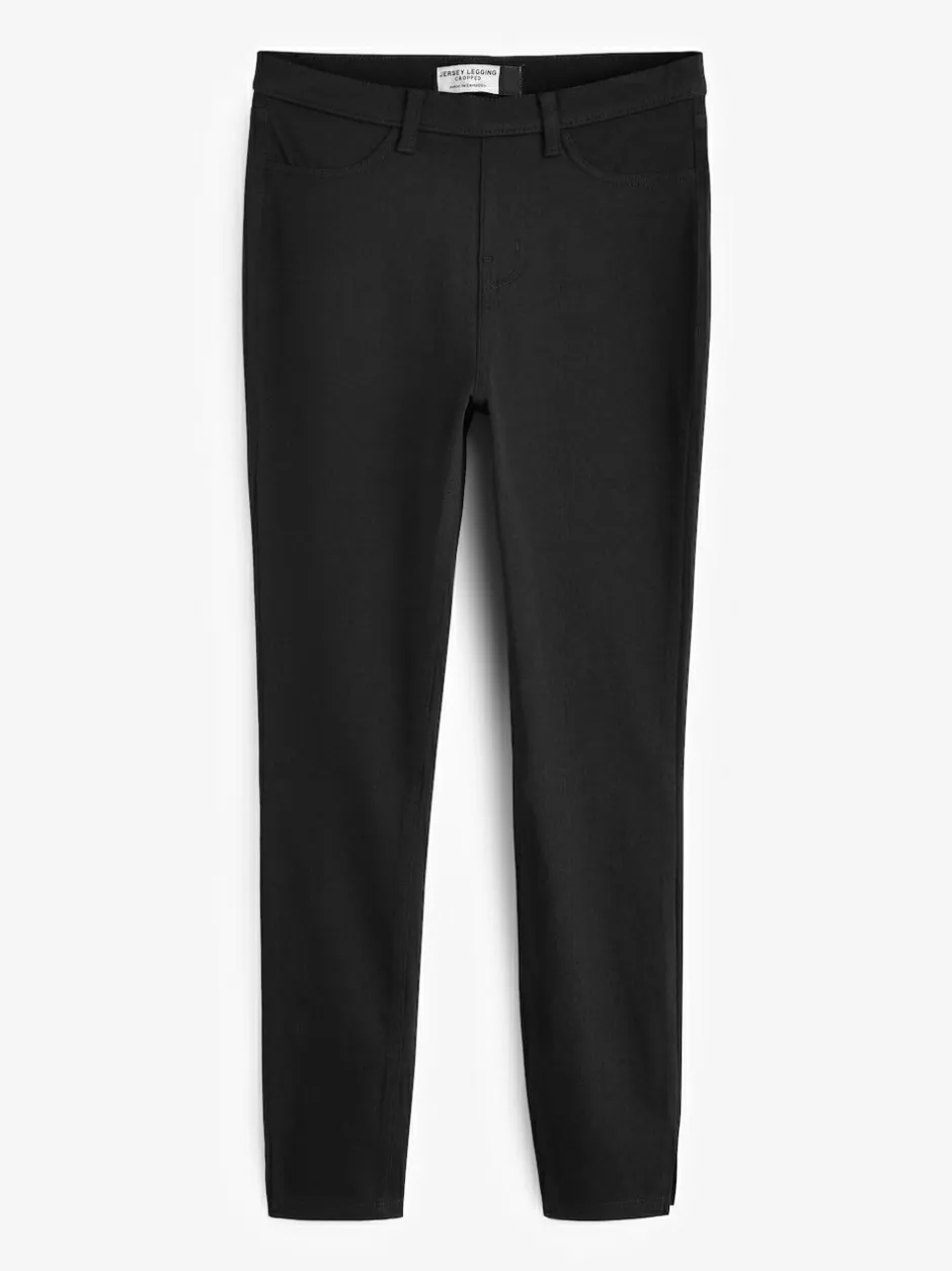 Next Black Cropped Denim Jersey Leggings New