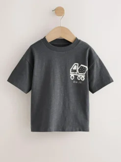 Next Short Sleeve All Over Graphic Print T-Shirts 3 Pack (3mths-7yrs) Black Digger New