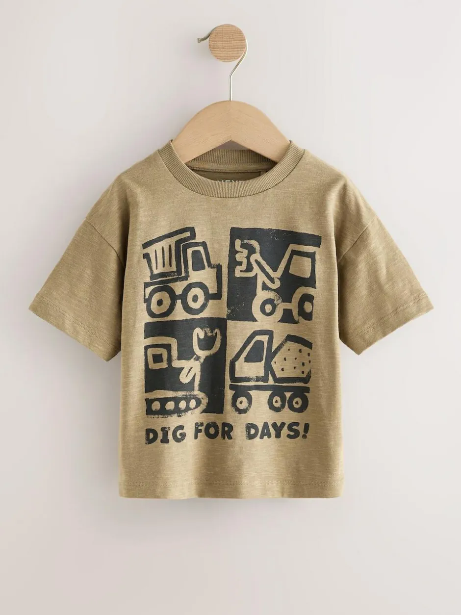 Next Short Sleeve All Over Graphic Print T-Shirts 3 Pack (3mths-7yrs) Black Digger New