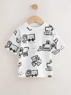 Next Short Sleeve All Over Graphic Print T-Shirts 3 Pack (3mths-7yrs) Black Digger New