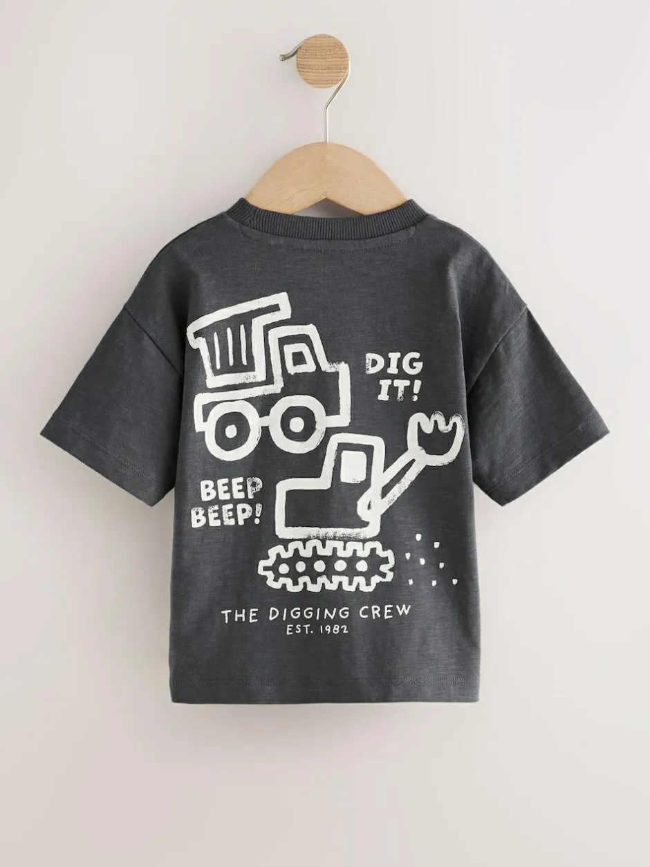 Next Short Sleeve All Over Graphic Print T-Shirts 3 Pack (3mths-7yrs) Black Digger New