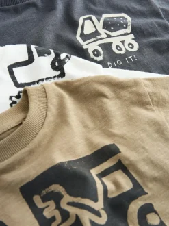 Next Short Sleeve All Over Graphic Print T-Shirts 3 Pack (3mths-7yrs) Black Digger New