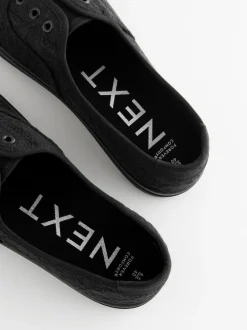 Next Embroidered Laceless Canvas Slip On Trainers Black Discount