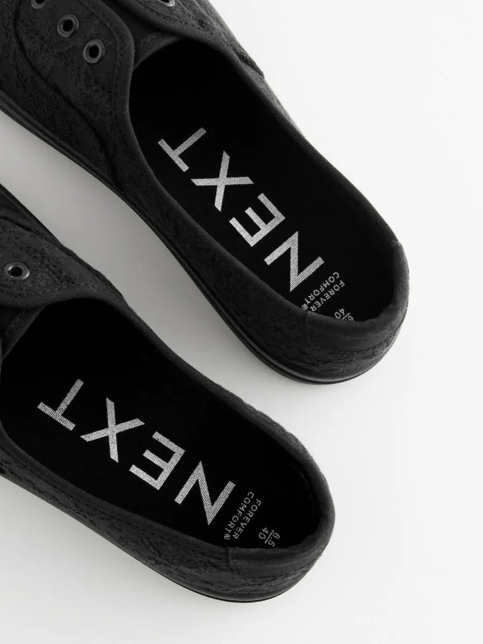 Next Embroidered Laceless Canvas Slip On Trainers Black Discount