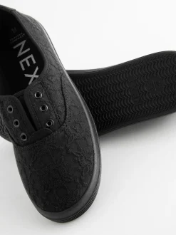 Next Embroidered Laceless Canvas Slip On Trainers Black Discount