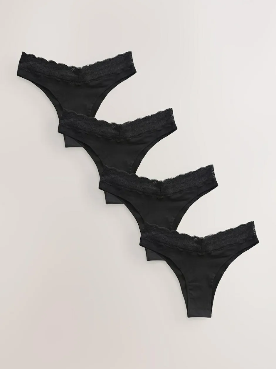 Next Extra High Leg Cotton Lace Knickers 4 Pack Black Online