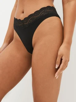 Next Extra High Leg Cotton Lace Knickers 4 Pack Black Online