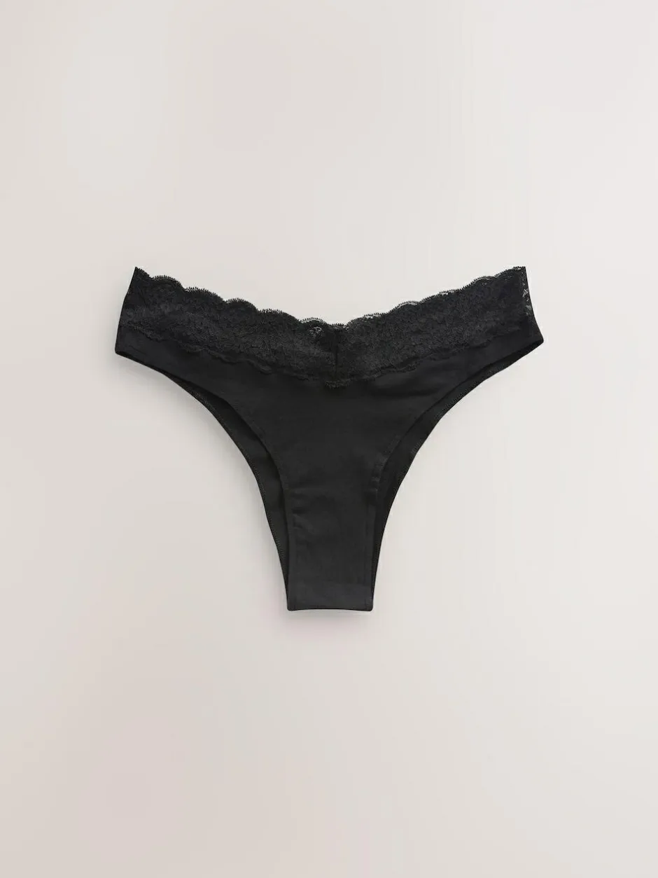 Next Extra High Leg Cotton Lace Knickers 4 Pack Black Online