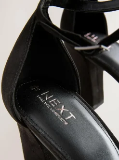 Next Extra Wide Fit Block Heel Sandals Black Sale