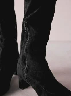 Next Black Extra Wide Fit Forever Comfort® Chisel Toe Knee Sock Boots Sale