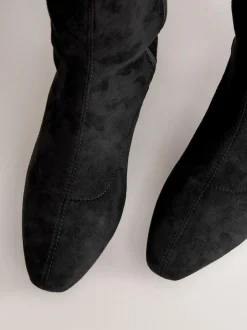 Next Black Extra Wide Fit Forever Comfort® Chisel Toe Knee Sock Boots Sale