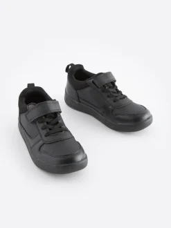 Next Black Extra Wide Fit (H) Elastic Lace School Trainers