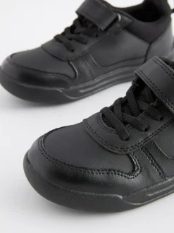 Next Black Extra Wide Fit (H) Elastic Lace School Trainers